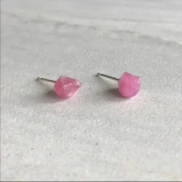 Raw Fuchsia Tourmaline Stud Earrings - Picture 2 of 8